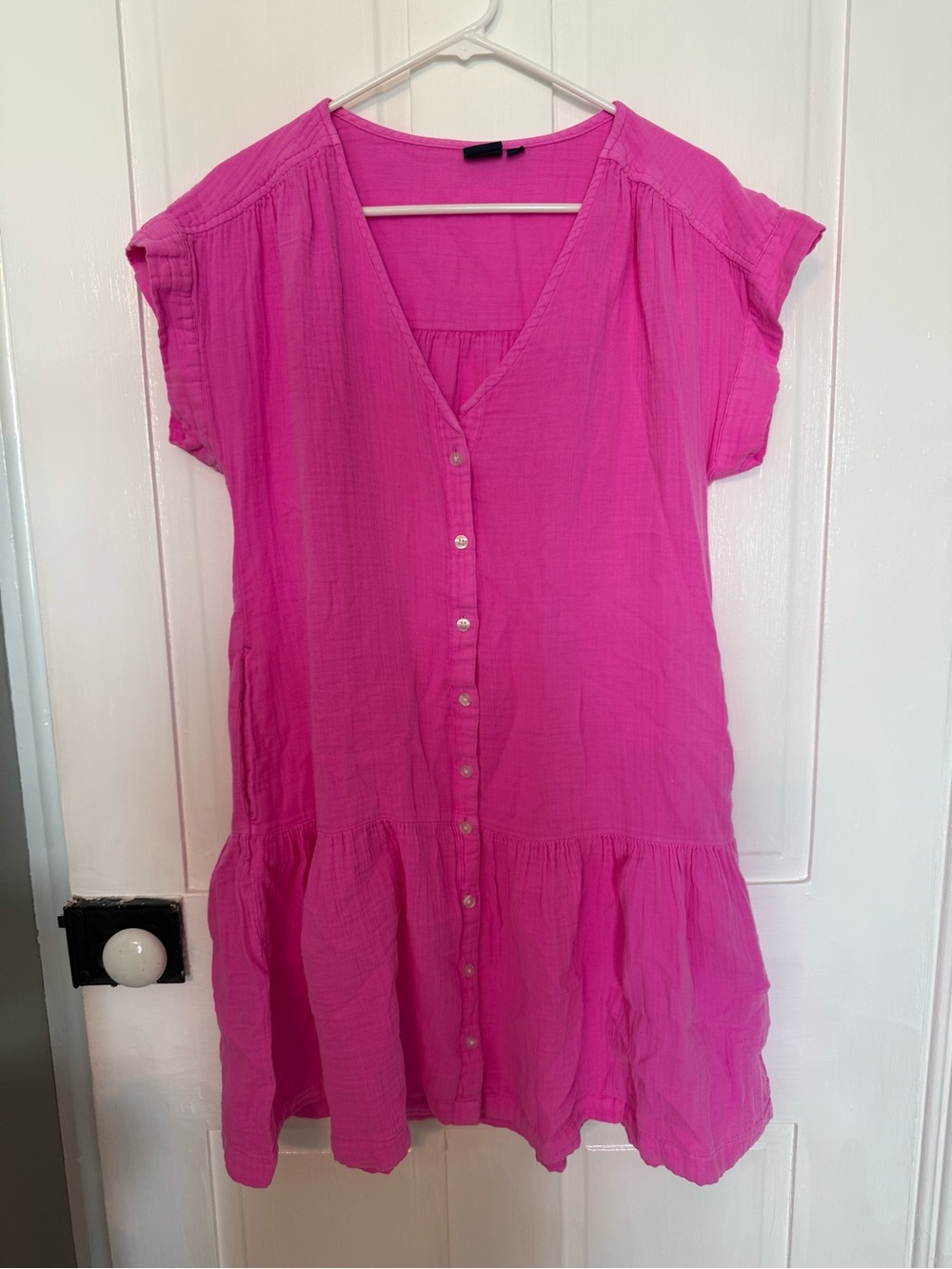 GAP Hot Pink Button-Front Tiered Cotton Dress